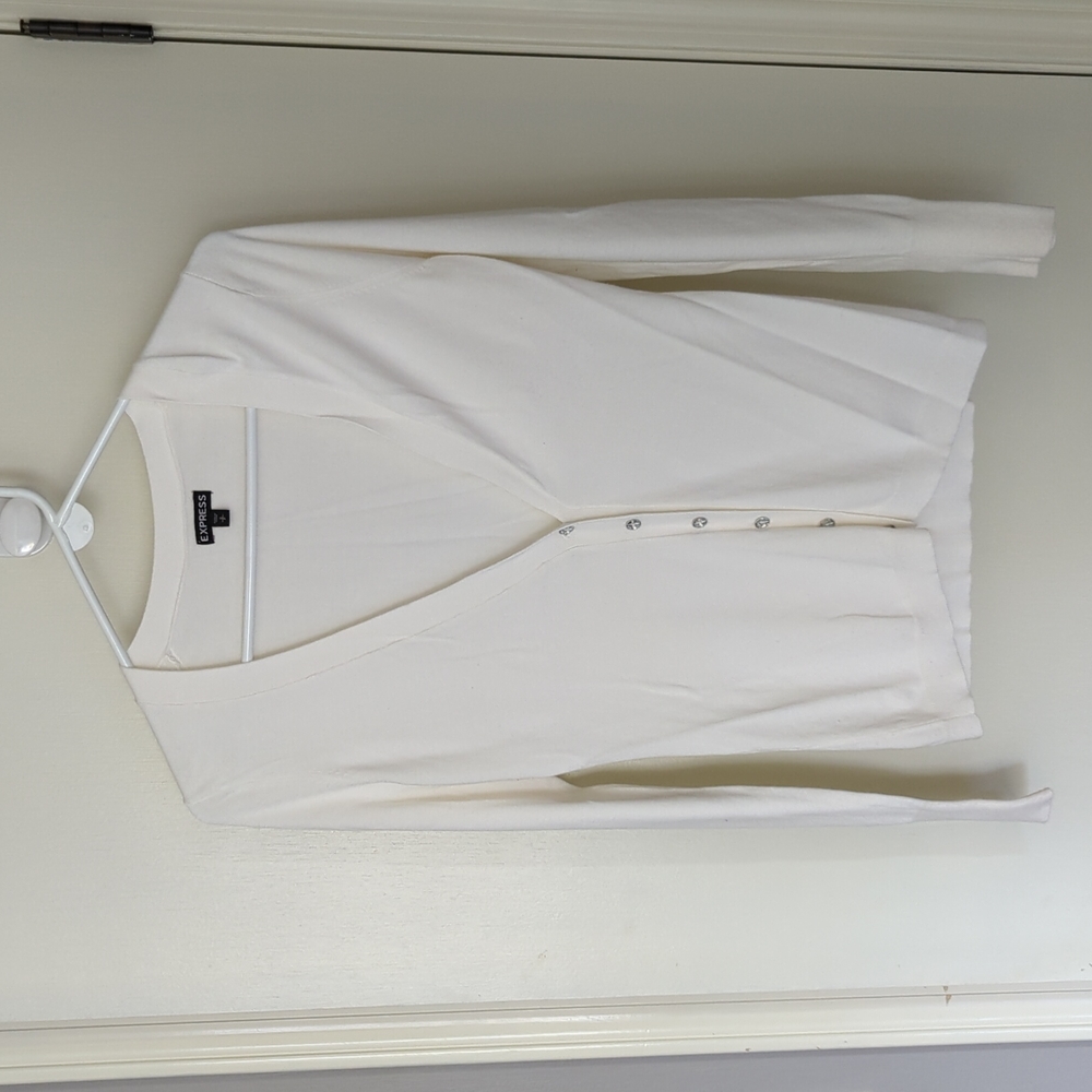 White button-up cardigan sweater